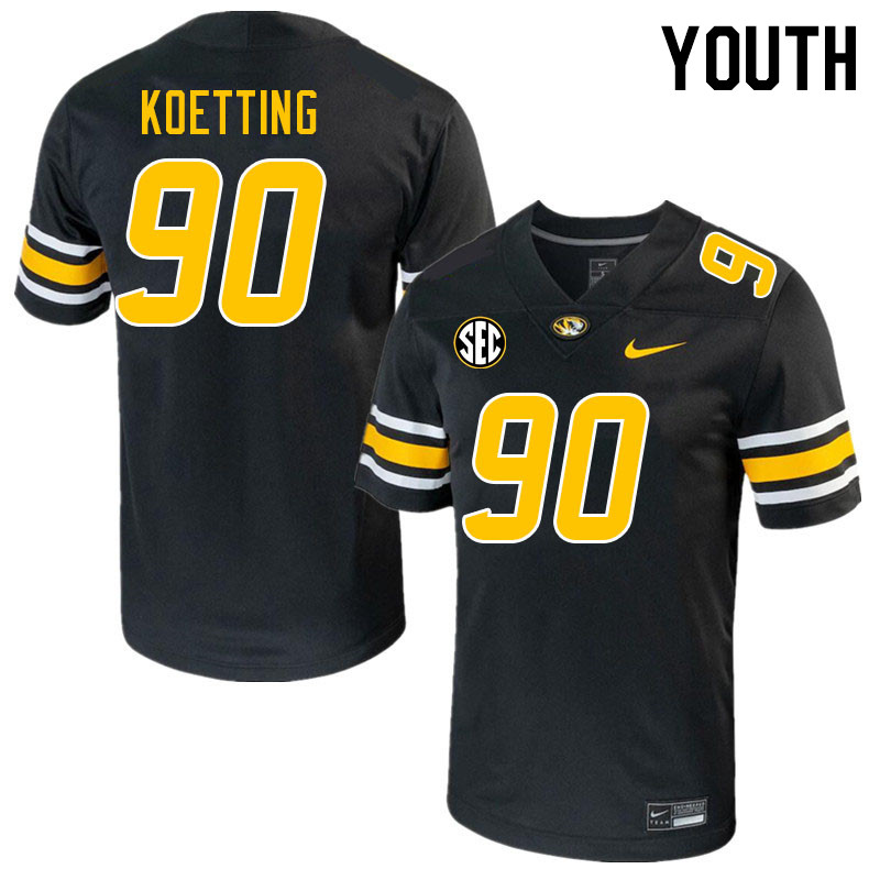 Youth #90 Sean Koetting Missouri Tigers College 2023 Football Stitched Jerseys Sale-Black